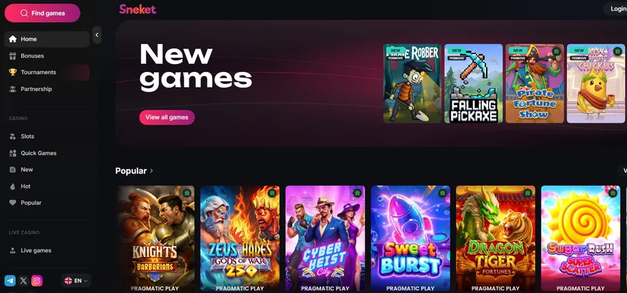 Sneket official site — new and popular games lobby