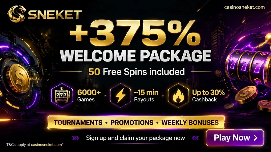 Sneket welcome package: +375% and 50 free spins