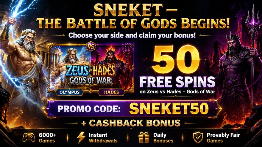 50 free spins on Zeus vs Hades with promo code SNEKET50