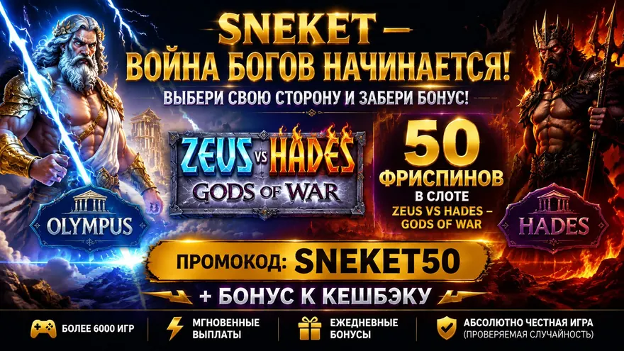 50 фриспинов в слоте Zeus vs Hades по промокоду SNEKET50